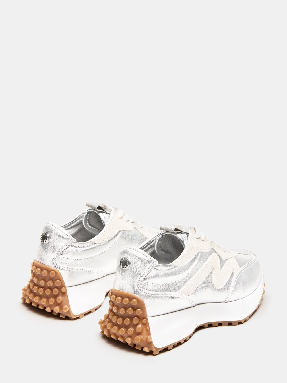 Steve Madden Metallic Silver & Cream Platform Sneakers with Gum Tread - Picture 3 of 12